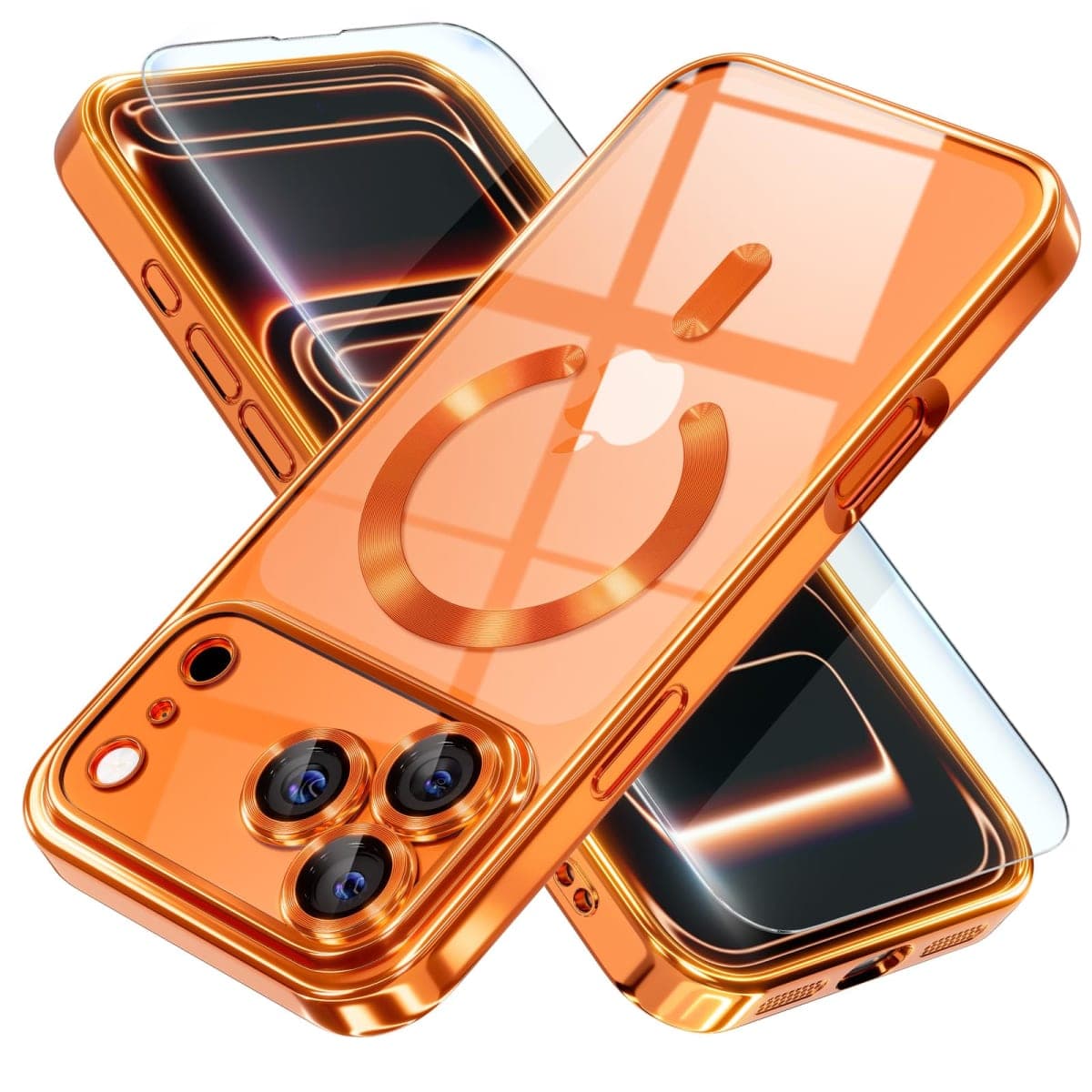 Misea Magnetic for iPhone 17 Pro Case Compatible with MagSafe [Never Yellowing] [Military Grade Drop Protection] Full Camera Lens Protector Plating Soft Clear Phone Case for Women, Cosmic Orange