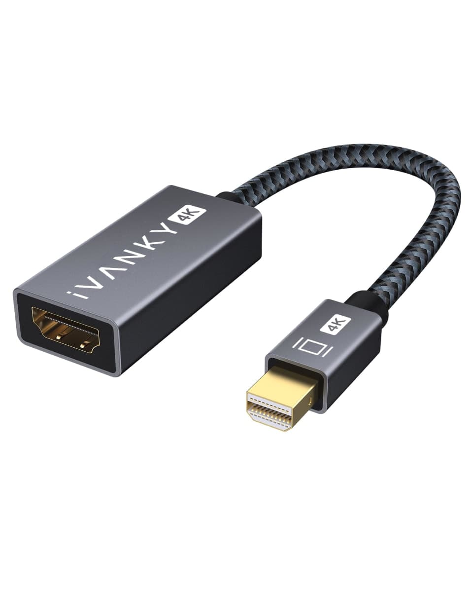 iVANKY 4K Mini DisplayPort to HDMI Adapter, Super Slim Aluminum Shell & Nylon Braided, Thunderbolt 2 to HDMI Adapter Compatible for MacBook mini/Air/Pro, Surface Pro/Dock, Monitor, Projector-Grey