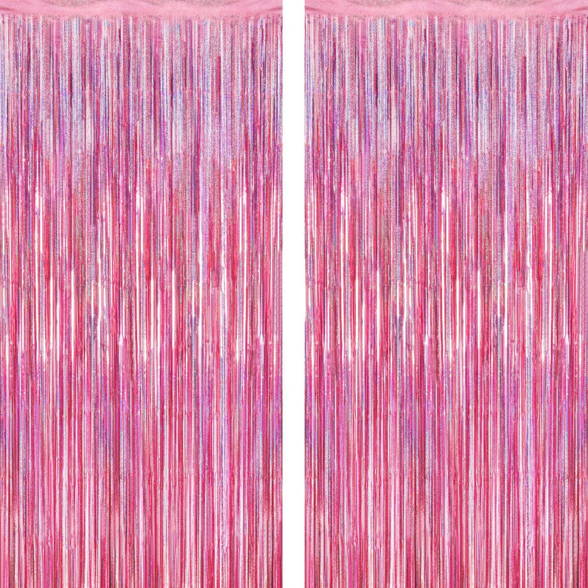 2 Pack Glitter Pink Backdrop, 3.28 FT x 7.05 FT Valentines Party Decorations, Laser Pink Fringe Curtains Foil Streamer Tinsel Backdrop, Pink Curtains Valentines Photo Backdrop Happy Birthday Backdrop