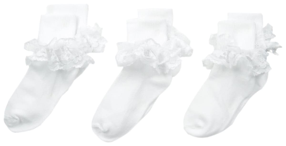 Jefferies Socks Big Girls' Dressy Lace Socks (Pack of 3), White, Medium