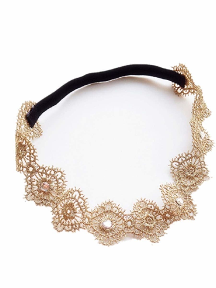 Gold Lace Flower Rhinestone Headband Princess Girls Headpiece Lovely Baby Head wear For Newborn Toddlers