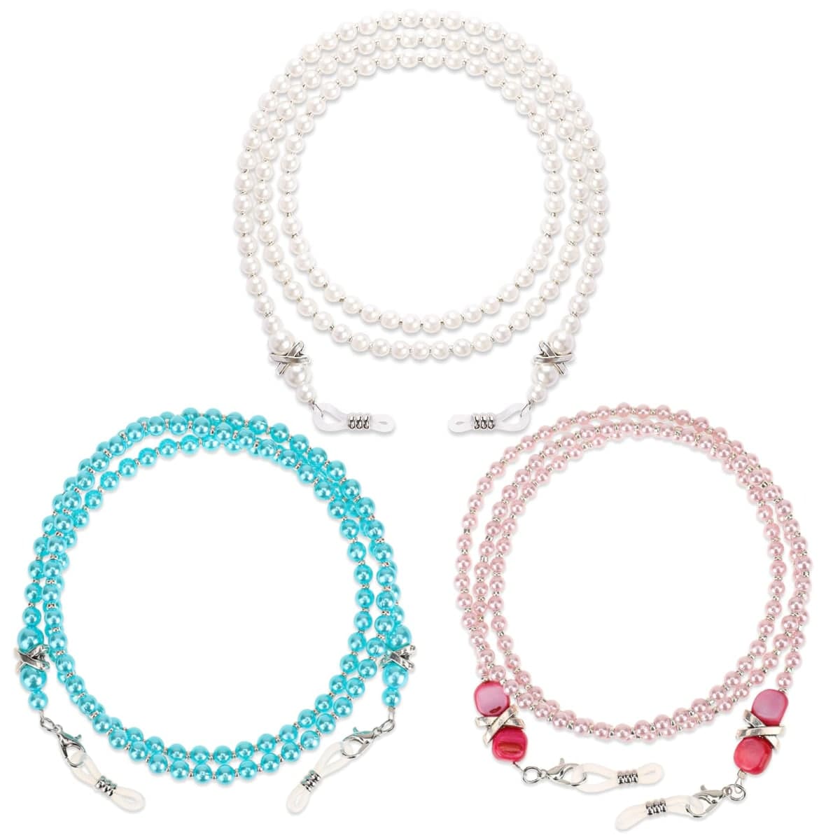 Glasses Chain, Pearl Eyeglass Chain, Beaded Eyeglass Chain Sunglasses Holder Strap, Color Set A(3 Pcs), One Size