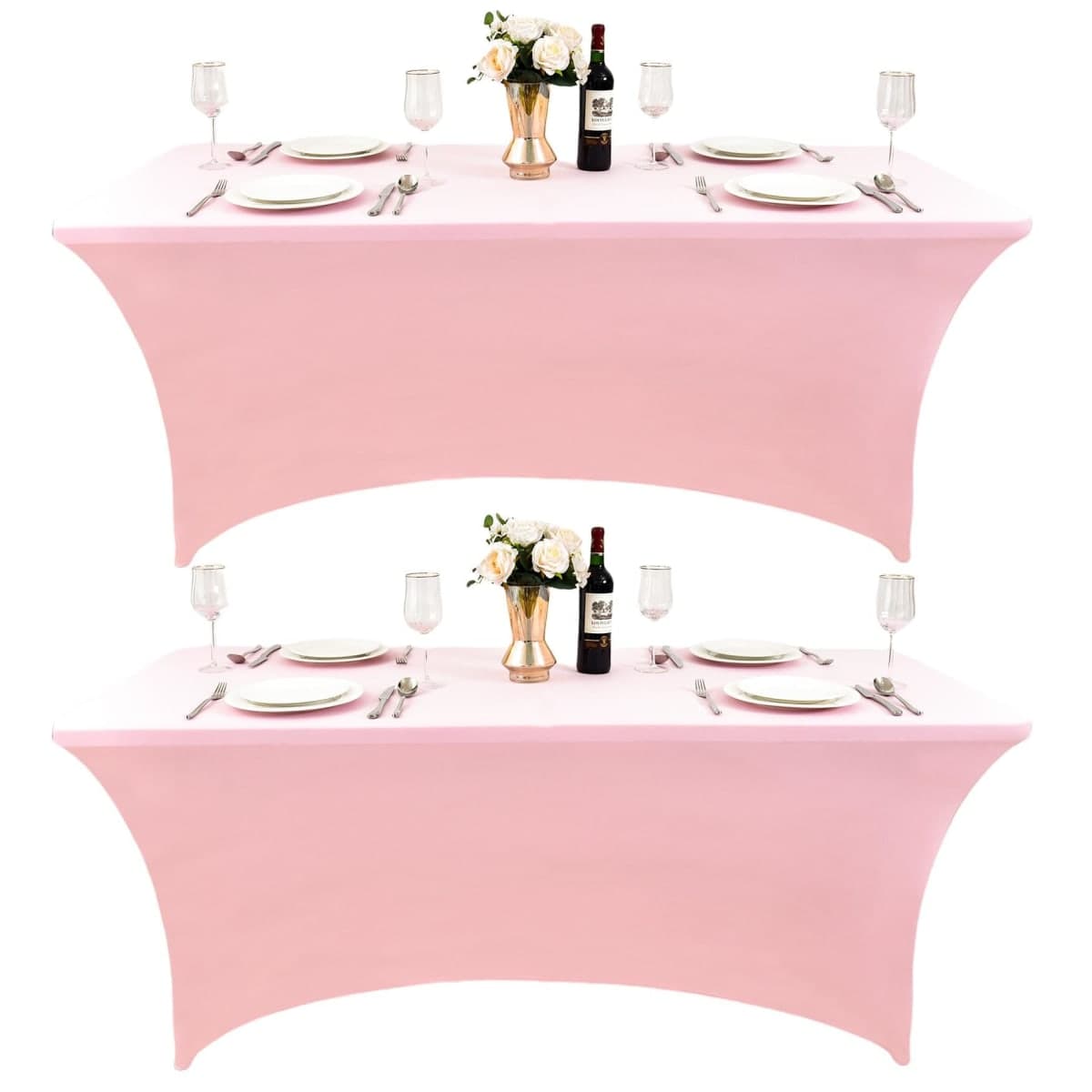 ZarzaaSik 2-Pack 6ft Spandex Table Covers for Rectangle Standard Folding Tables - Wrinkle Resistant Stretch Tablecloths - Ultimate Fitted Table Protector for Parties, Trade Shows, Banquet