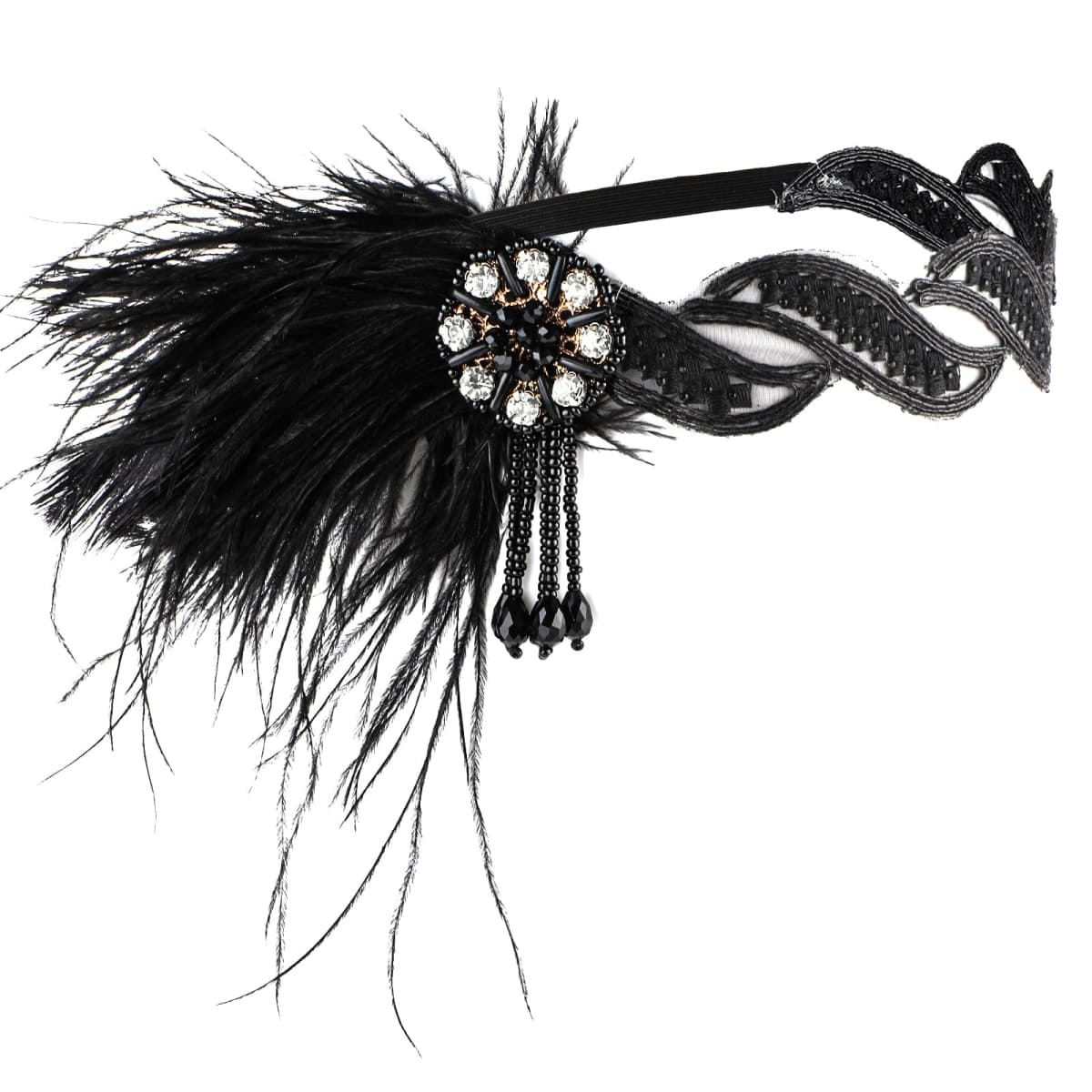 WLLHYF 1920s Flapper Headband, 20s Feather Hair Band Vintage Feather Crystal Headpiece Gatsby Party Accessories for Women (white diamond)