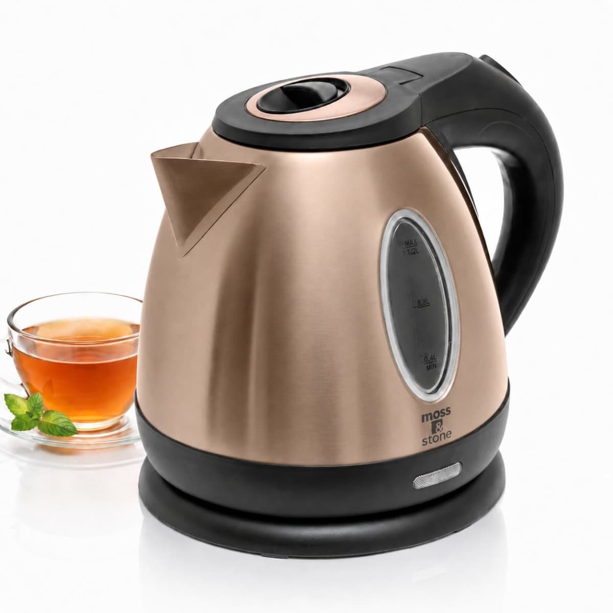 Moss & Stone 1.2L Stainless Steel Small Electric Kettle, Cordless 1500w Fast Boiling Pot, Portable Hot Water Electric Tea Kettle With Boil Dry Protection & Auto Shut-Off (Champagne)