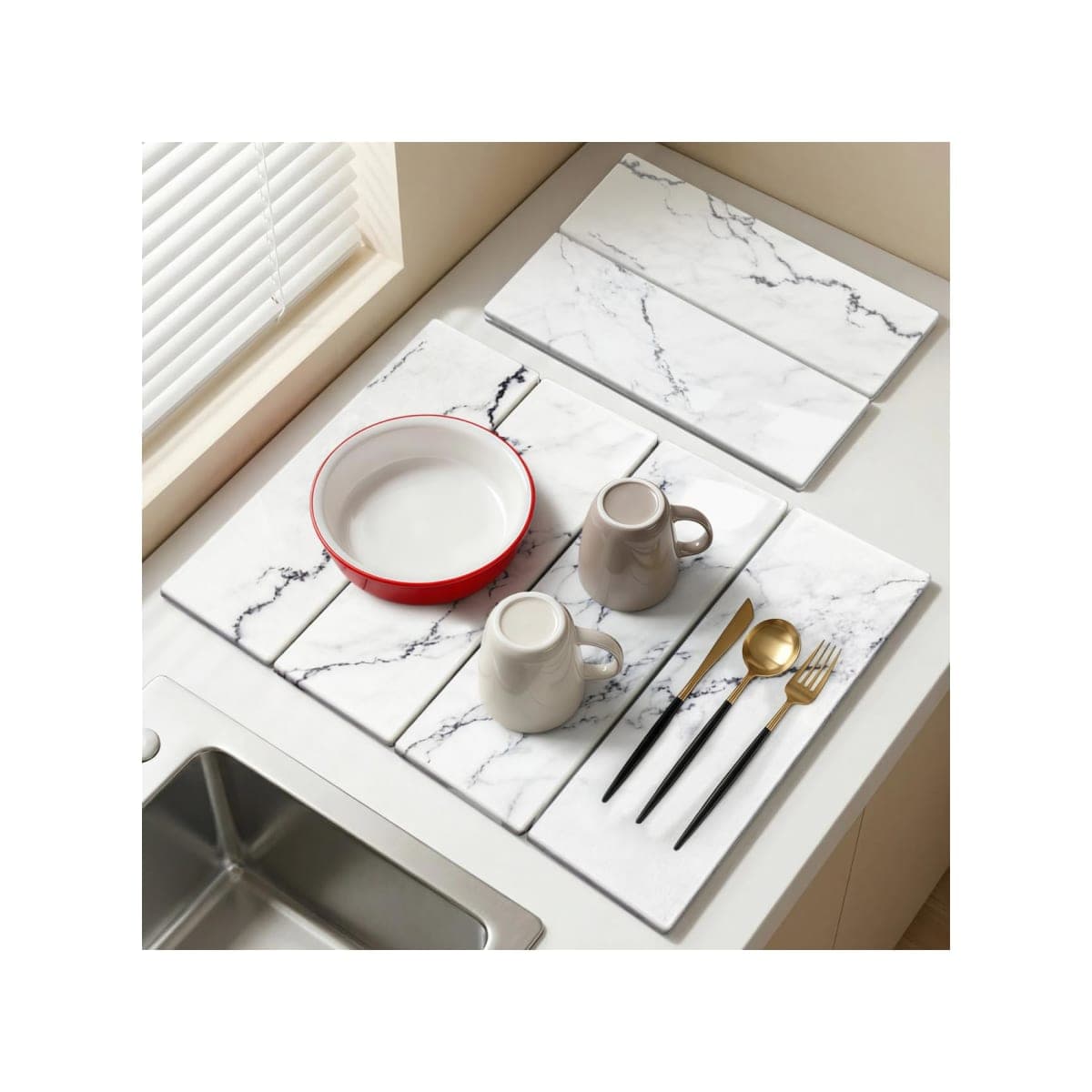 Large Stone Drying Mat for Kitchen Counter (White, 24" x 16")