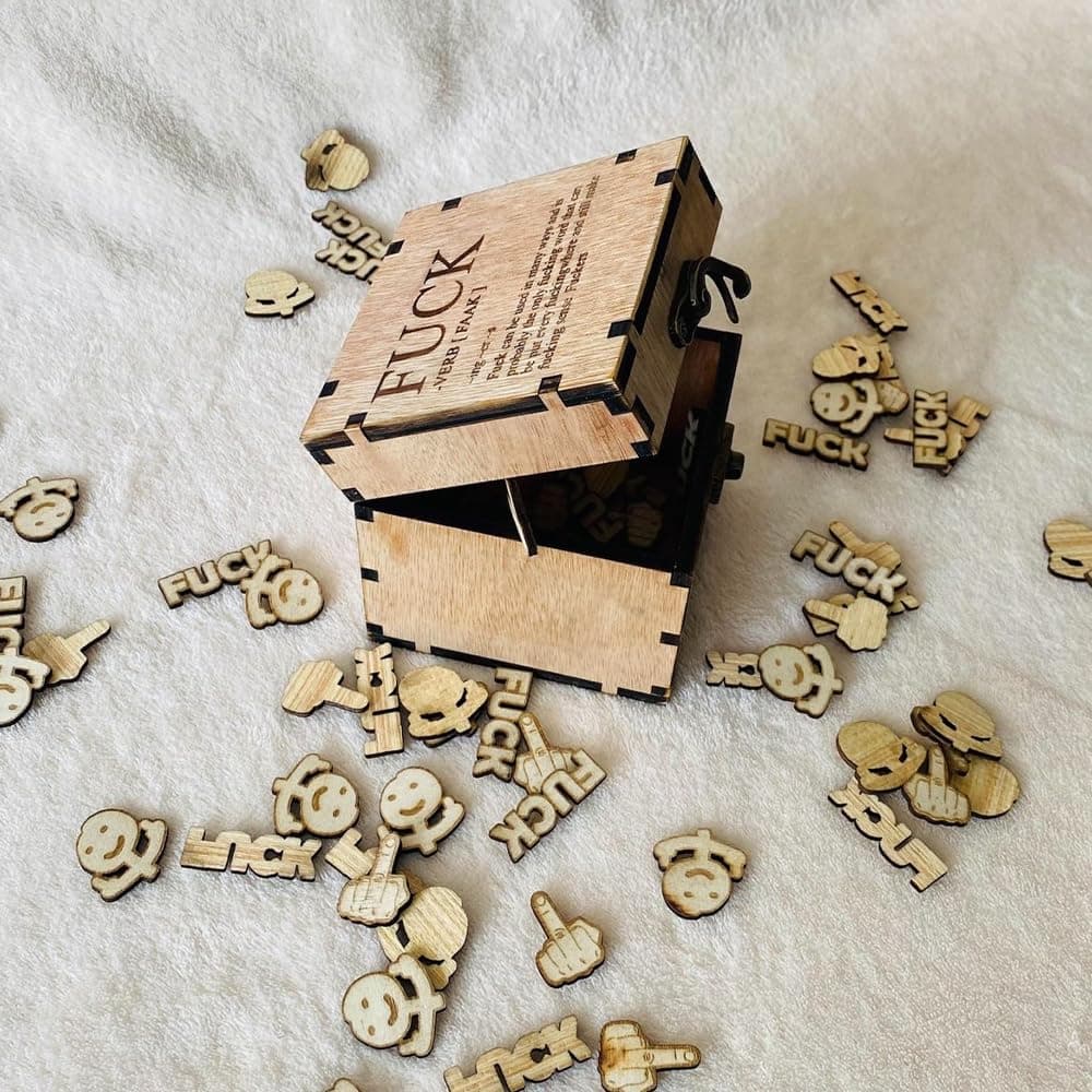 Box of Fucks — 100 Wooden Fucks in a Gift Box, Funny Gag Gift for Friends Coworkers, Hilarious Adult Birthday Gift, White Elephant, Bad Mood Stress Relief, 20oz