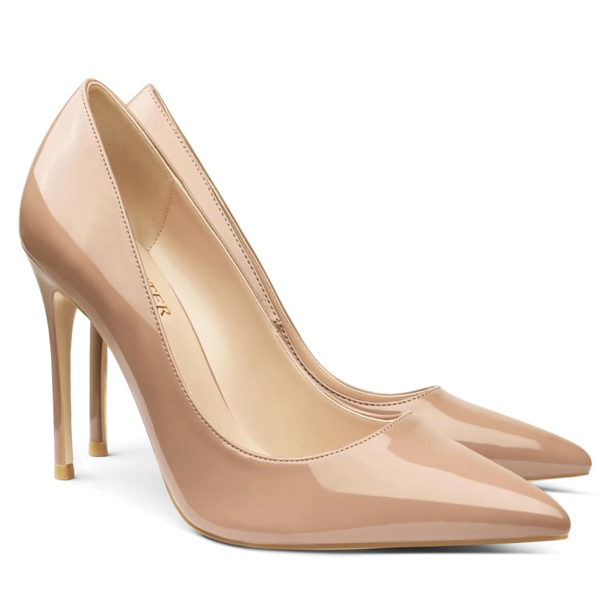 COLETER Women's 4 Inch Pumps Pointy Toe Wedding Dress Shoes Slip on Stiletto Pumps, Nude, 10