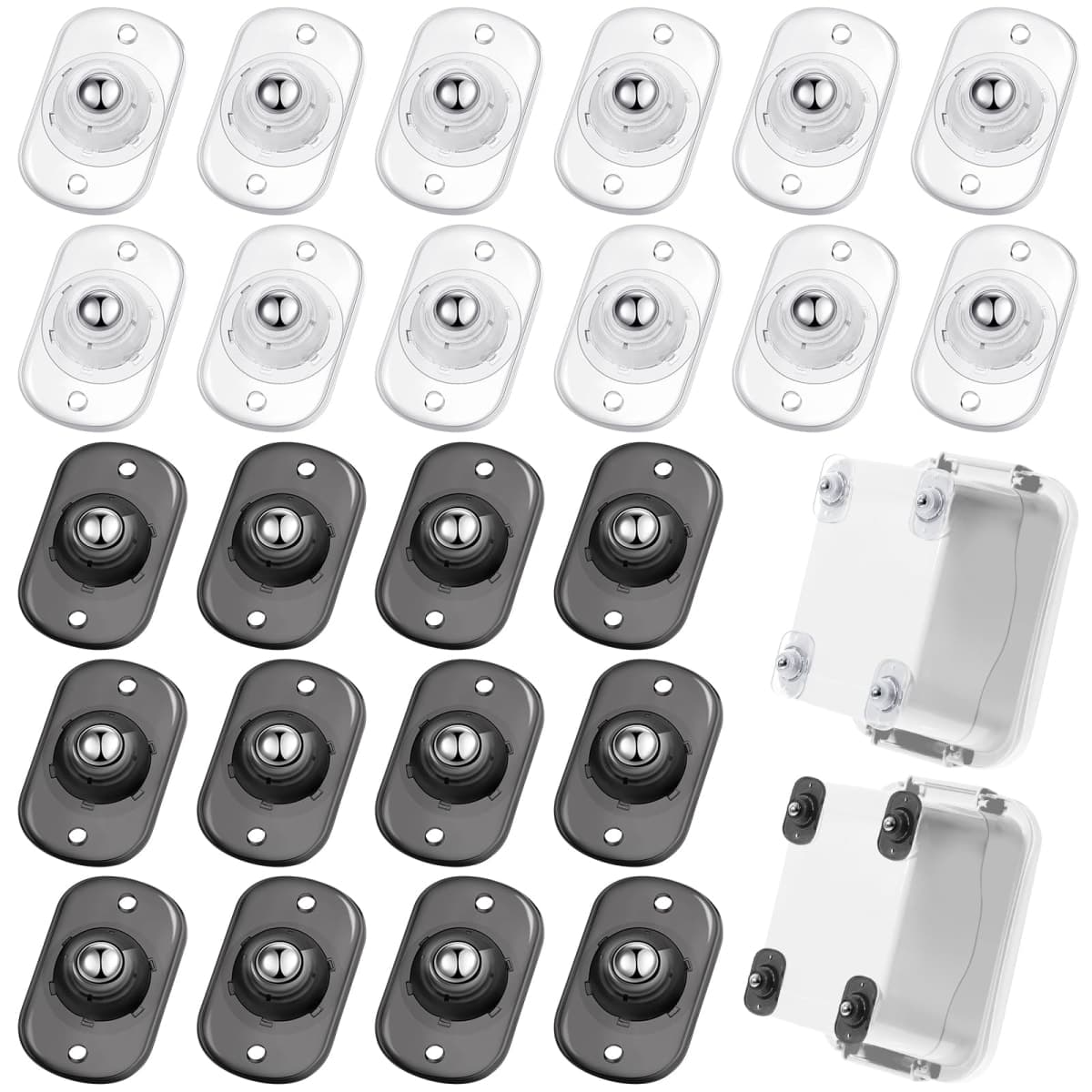 Honoson 24 Pcs Self Adhesive Caster Wheels Appliance Rollers Appliance Sliders for Kitchen 360° Swivel Universal Wheel Mini Small Kitchen (Clear Black White with 1 Steel Ball Style)