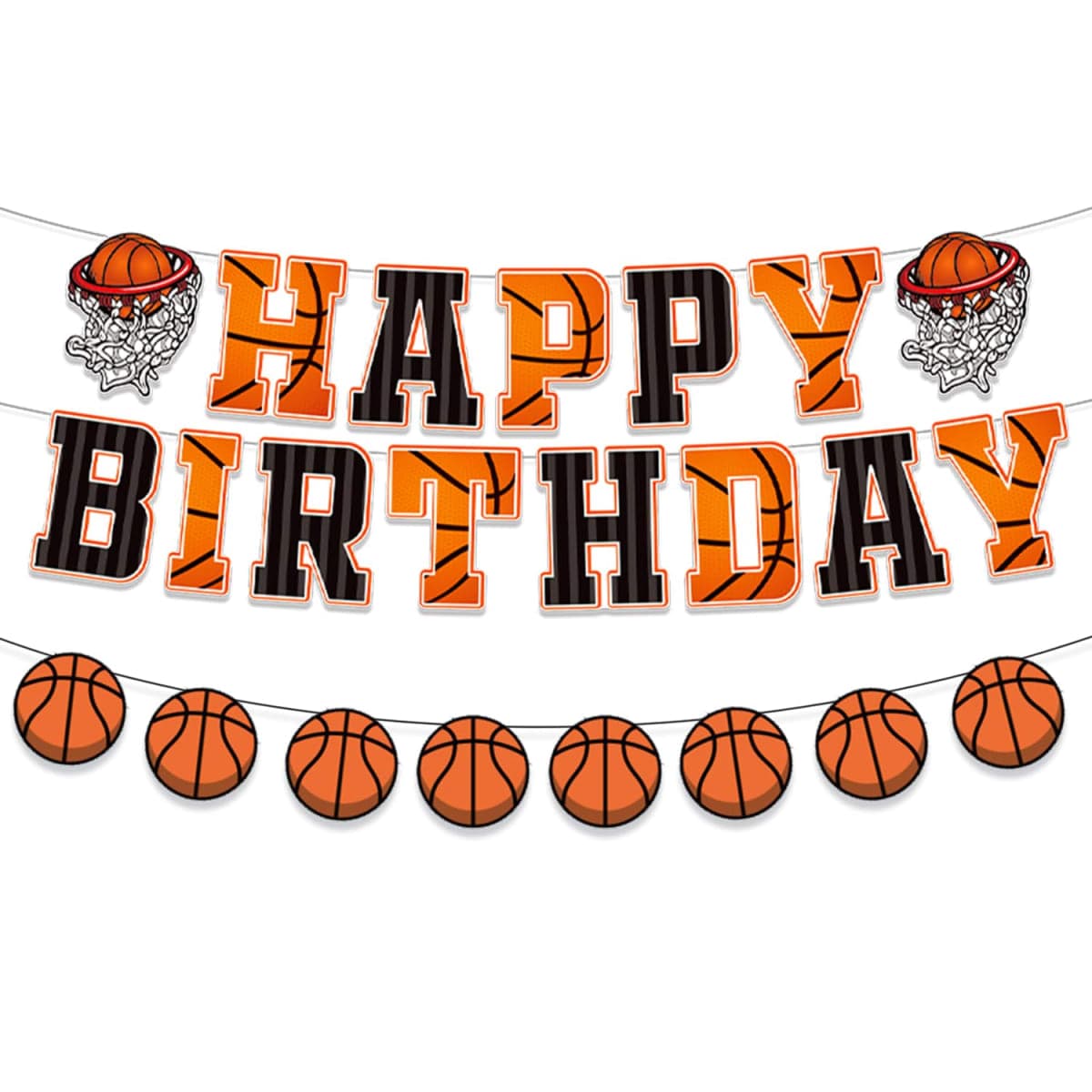 Basketball Happy Birthday Banners Basketball Themed Party Decorations，Basketball Garland Birthday Party Sign for Kids Teenagers Boys Men