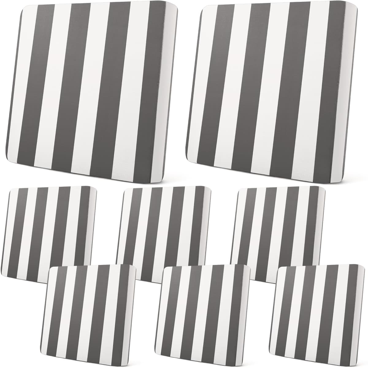 Newwiee 8pcs Patio Stretch Cushion Covers Stripe Outdoor Cushion Covers Replacement Patio Furniture Couch Slipcover Sofa Chair Seat, Thin Fabric Breathable Soft Flexibility Protector(Gray)