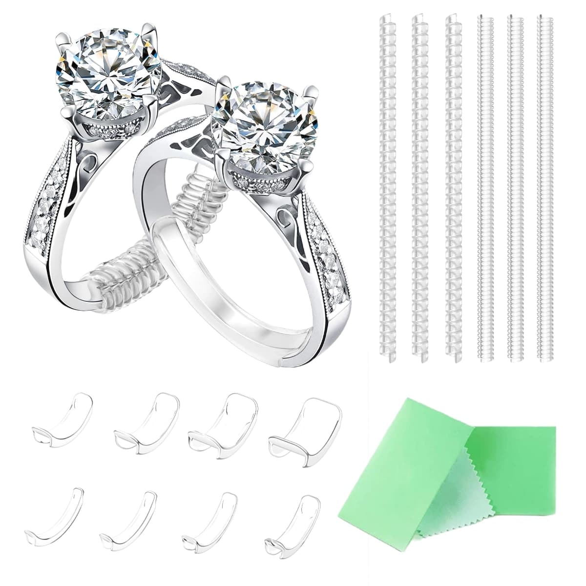Invisible Ring Size Adjuster for Loose Rings - 2-in-1 Solution with 8 Clip-On Ring Guards & 6 Coil Adjusters (14pcs)