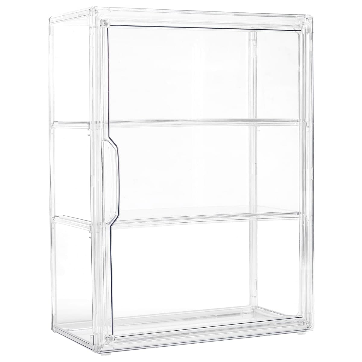 Acrylic Display Case for Collectibles 3 Tier Figure Display Case with 2 Movable Plates Clear Display Cases for Figures with Magnetic Door Tall Display Box, 1 Pack