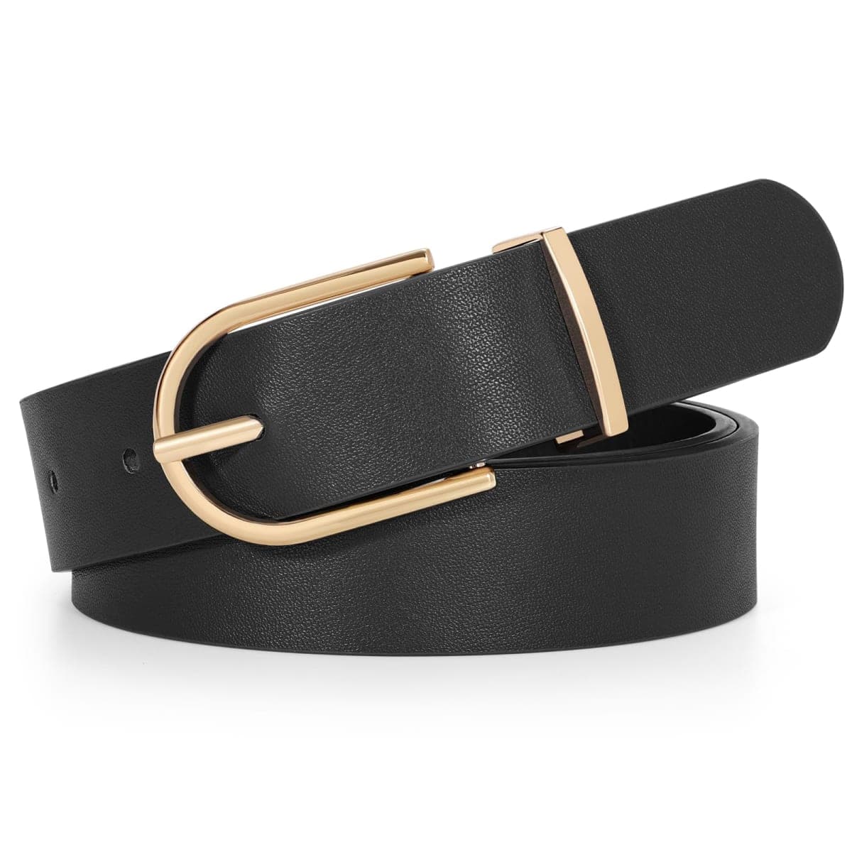 SANSTHS Women Faux Leather Chic Belts for Jeans Pants Fashion Ladies Belt Solid Color with Gold Curved Pin Buckle, B-black, Fit Waist Size 38''-42''