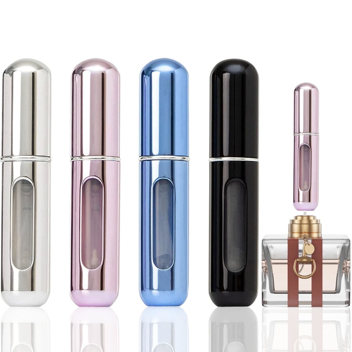 Portable Mini Refillable Perfume Atomizer Bottle, Travel Size Refillable Perfume Refill Bottle - Perfume Atomizer Refillables, Scent Pump Case, Small Perfume Spray Bottle 4 Pcs Pack of 5 ml