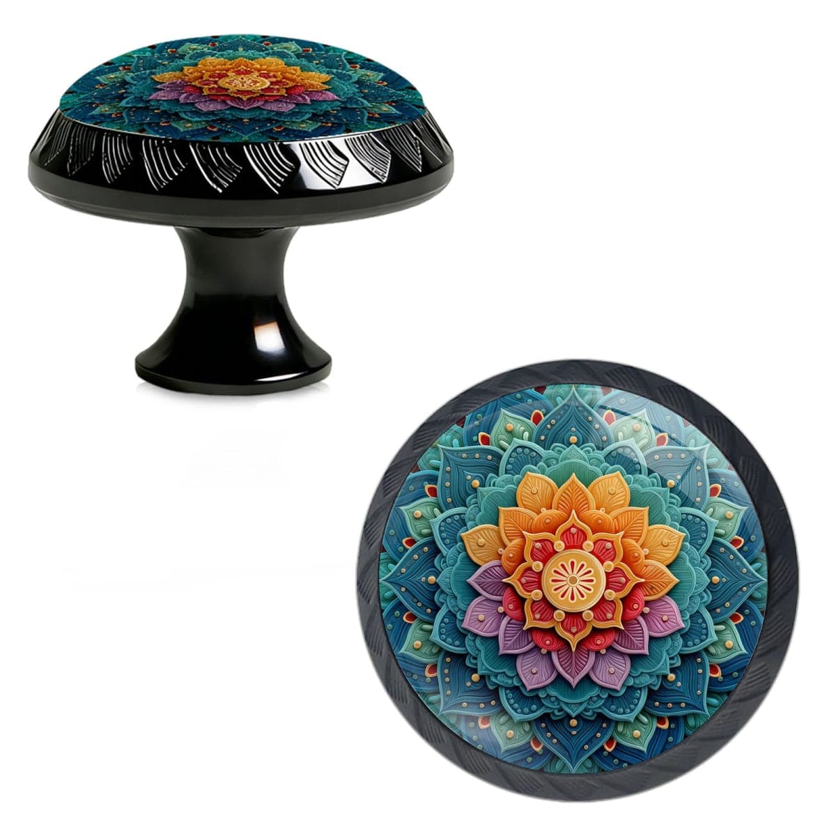 Yiruhe 4 Pack Colorful Mandala Design Kitchen Cabinet Knobs Acrylic Round Drawer Pulls for Dresser Cupboard Door Handles
