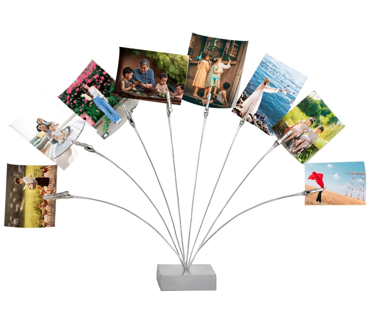 Maptipjoy Photo Holder Tree Clip Cube Base, 8 Branches Picture Frame for Money Trees with Clips, Christmas Gift Card Holder, Wedding, Congratulation, Birthday, Silver