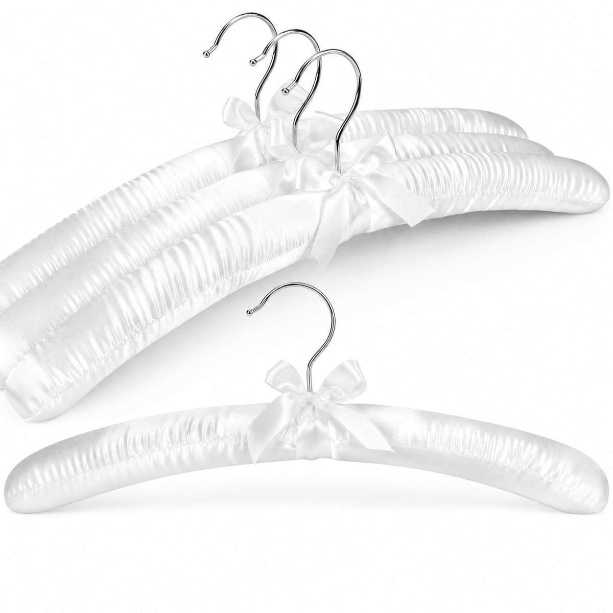 HOUSE DAY 17 Inch Satin Padded Hangers, 4 Pack Silk Clothes Hangers - White