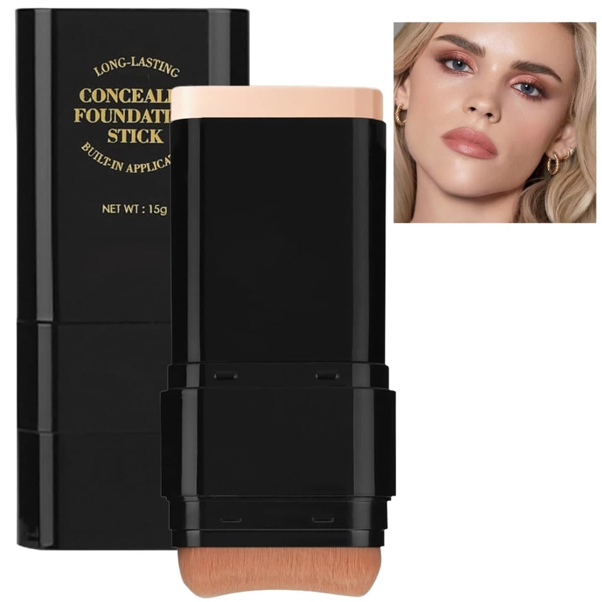 Foundation Stick, 2 in 1 Dual-Ended Long-Lasting Concealer Korean Foundation Contour Stick, Waterproof Contouring foundation with Brush, Full Coverage Matte Finish for Face Makeup(02#NATURAL)