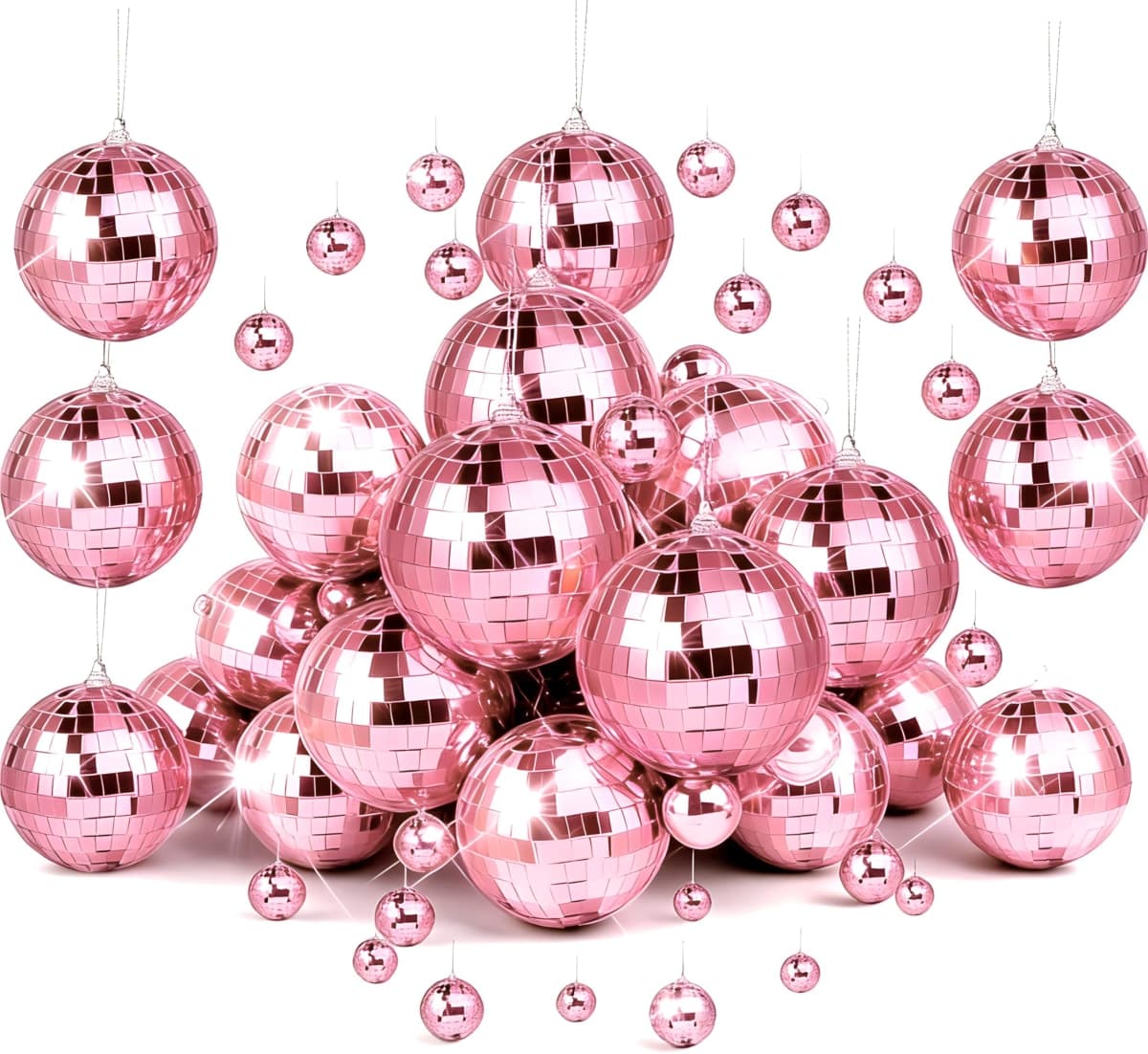 37 Pcs Mini Disco Mirror Ball Ornaments, Silver Disco Mirror Ball, Fun Silver Hanging for Party Decoration, Christmas Tree Ornaments Disco Ball Cup Toppers Wedding Birthday Party Festive Dance