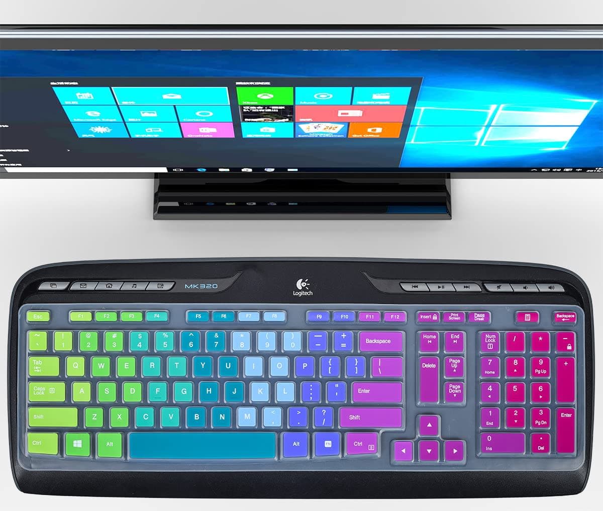 Colorful Keyobard Cover Skin for Logitech MK335 MK320 Wireless Keyboard, Logitech K330 Wireless Desktop Keyboard Protective Skin Accessories, Rainbow