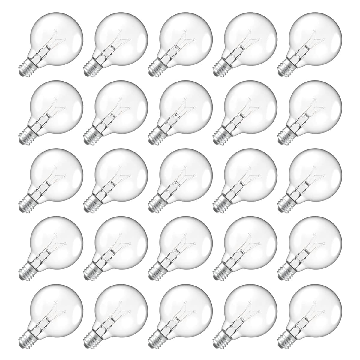Meconard G40 Replacement Light Bulbs, E12 Candelabra Screw Base 5watt Dimmable Clear Glass Globe Incandescent Bulbs for Indoor Outdoor String Lights,Warm White,25Pack