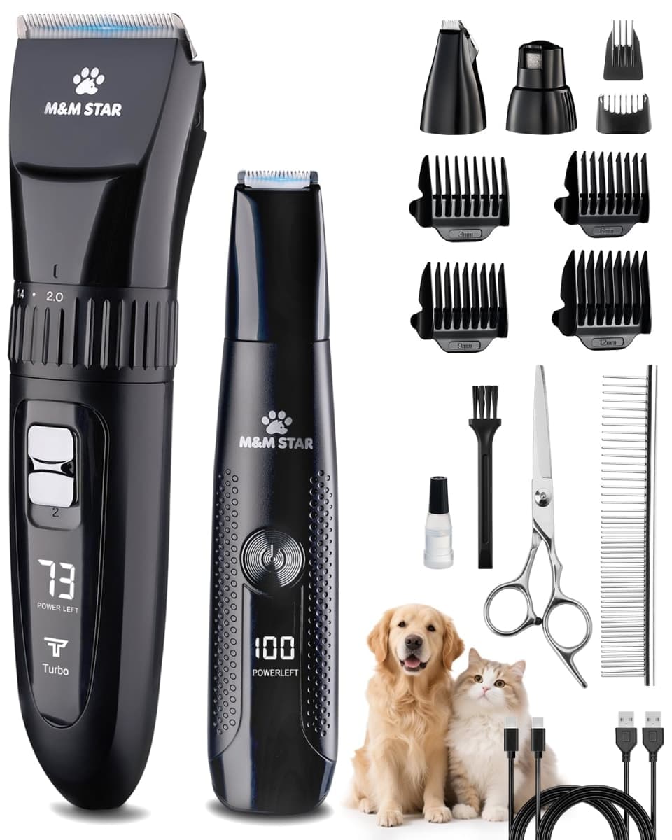 M&M STAR Dog Grooming Kit Quiet Dog Clippers for Grooming Heavy Thick Coats