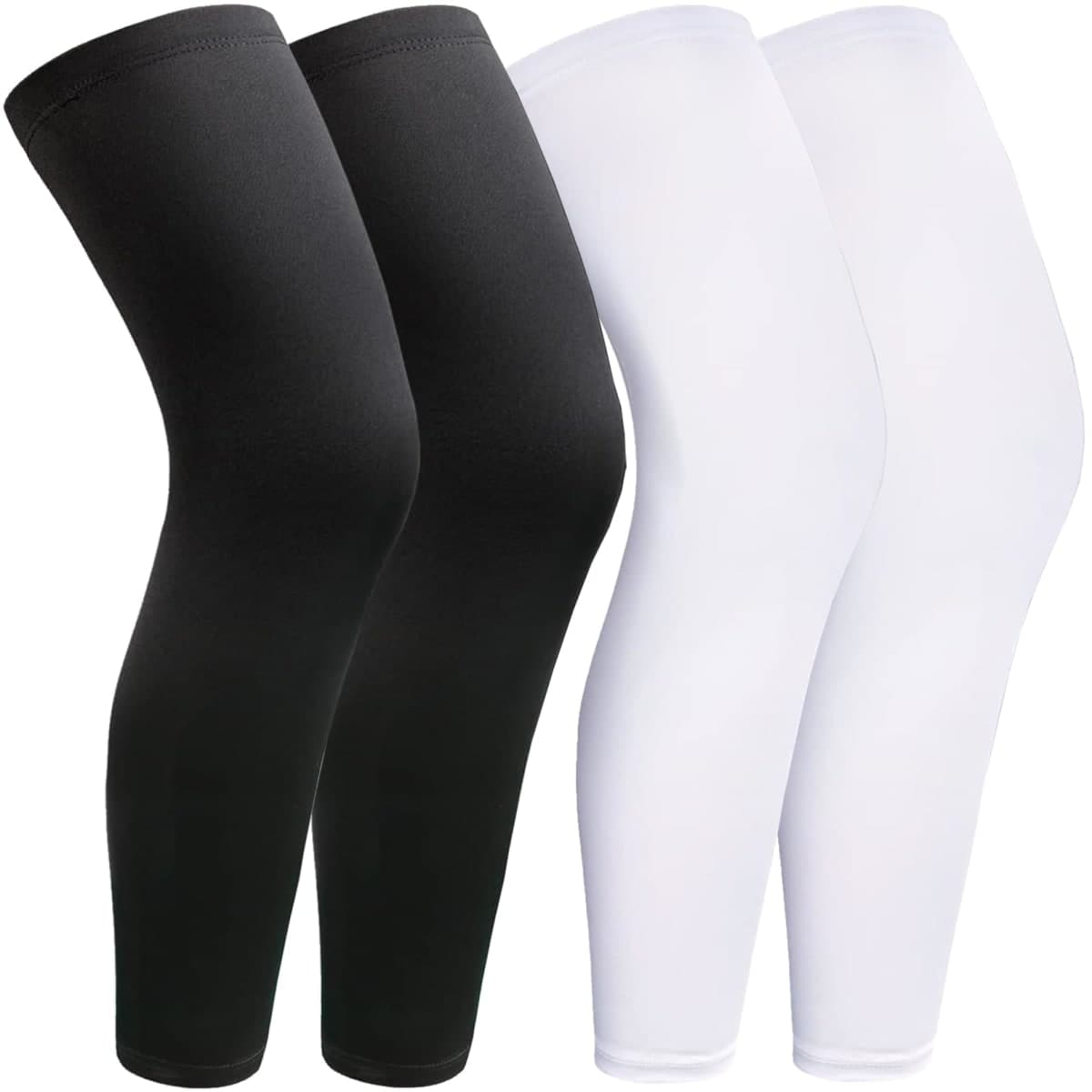 smilixin 2 Pairs Leg Sleeves,Full Leg Compression Sleeve for Men Women,Long Knee Sleeve with Anti-slip Silicone Strips, Black,white, Small