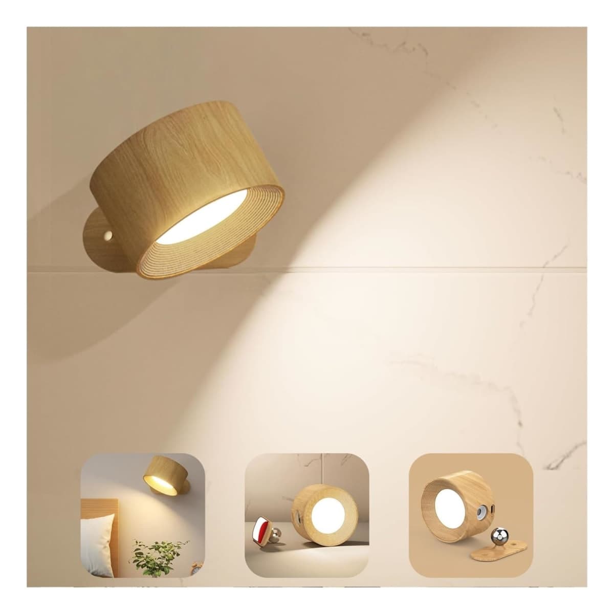 AKSDA Battery Operated Wall Light, LED Wall Sconce with 3 Color Modes 3 Brightness Levels 360°Rotation Lighting Touch Control, Wall Mounted Lamp Cordless Wall Lamp for Bedroom Reading Bedside-1Pack