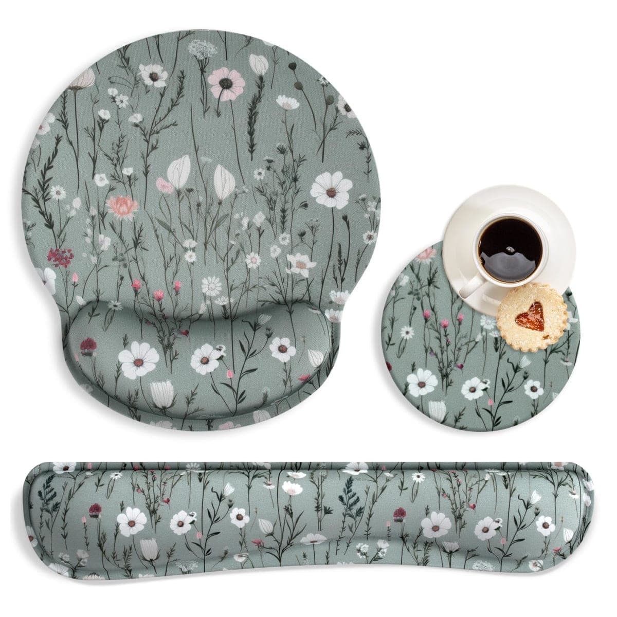 MOLNESO Pink Cherry Blossom Mouse Pad with Wrist Rest and Keyboard Wrist Rest Set, Sakura Floral Ergonomic Memory Foam Mouse Pad Set for Women, Girls, Office, School