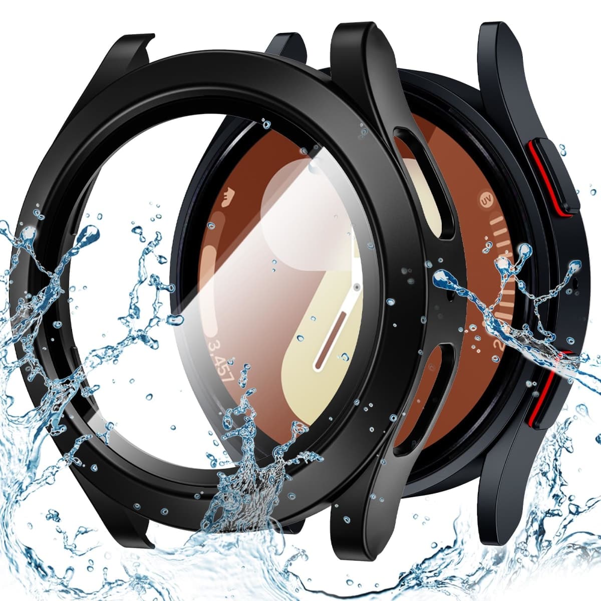 Goton Waterproof Case for Samsung Galaxy Watch 7 Screen Protector 44mm with Tempered Glass, 1-Pack Hard PC Cover Bumper for Galaxy Watch7 – No Fog, Touch-Responsive, Black