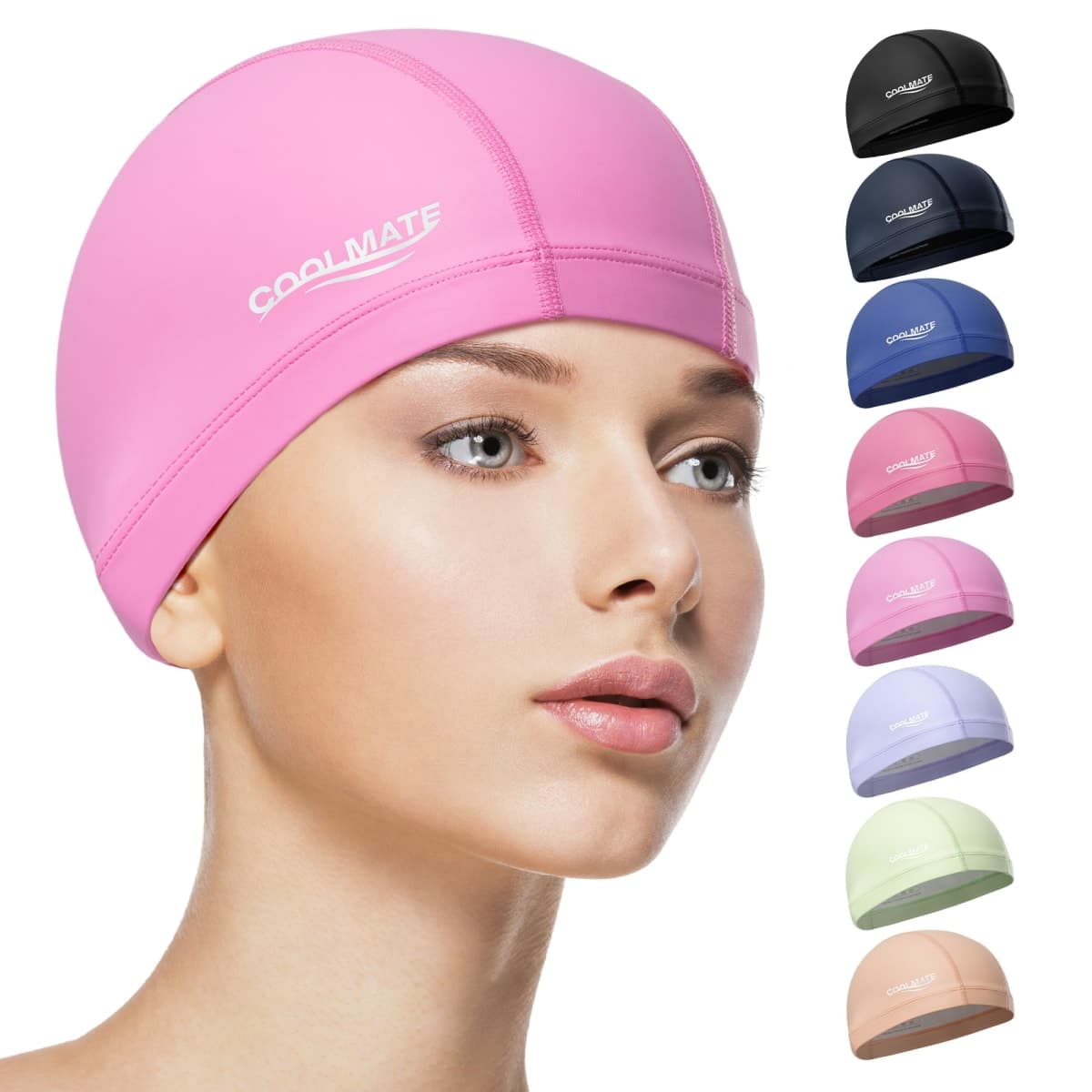 COOLMATE Fabric Swim Cap for Adult Women Men Kid 3 4 6 8 14 16, Silicone Water-Resistant Layer, Cloth Swim Cap Gifts for Swimmers, Lightweight and Comfortable for Pool, Lap Swimming (Light Pink, M)