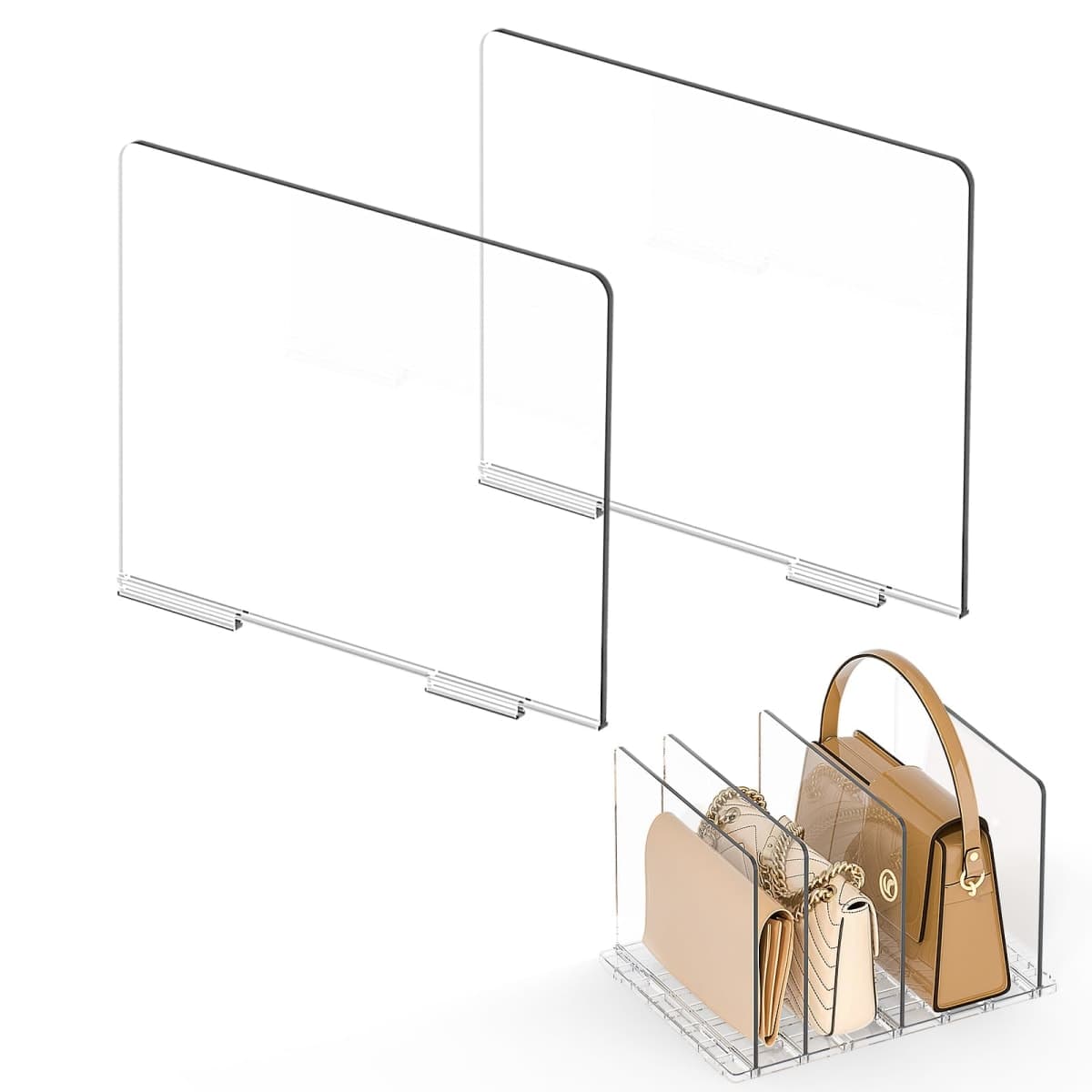 SortNStore Bag Purse Organizer Accessories: 2-Dividers- Plastic Clutch Dividers for Closet Organizers and Storage - Keep Carteras & Pocketbook Upright