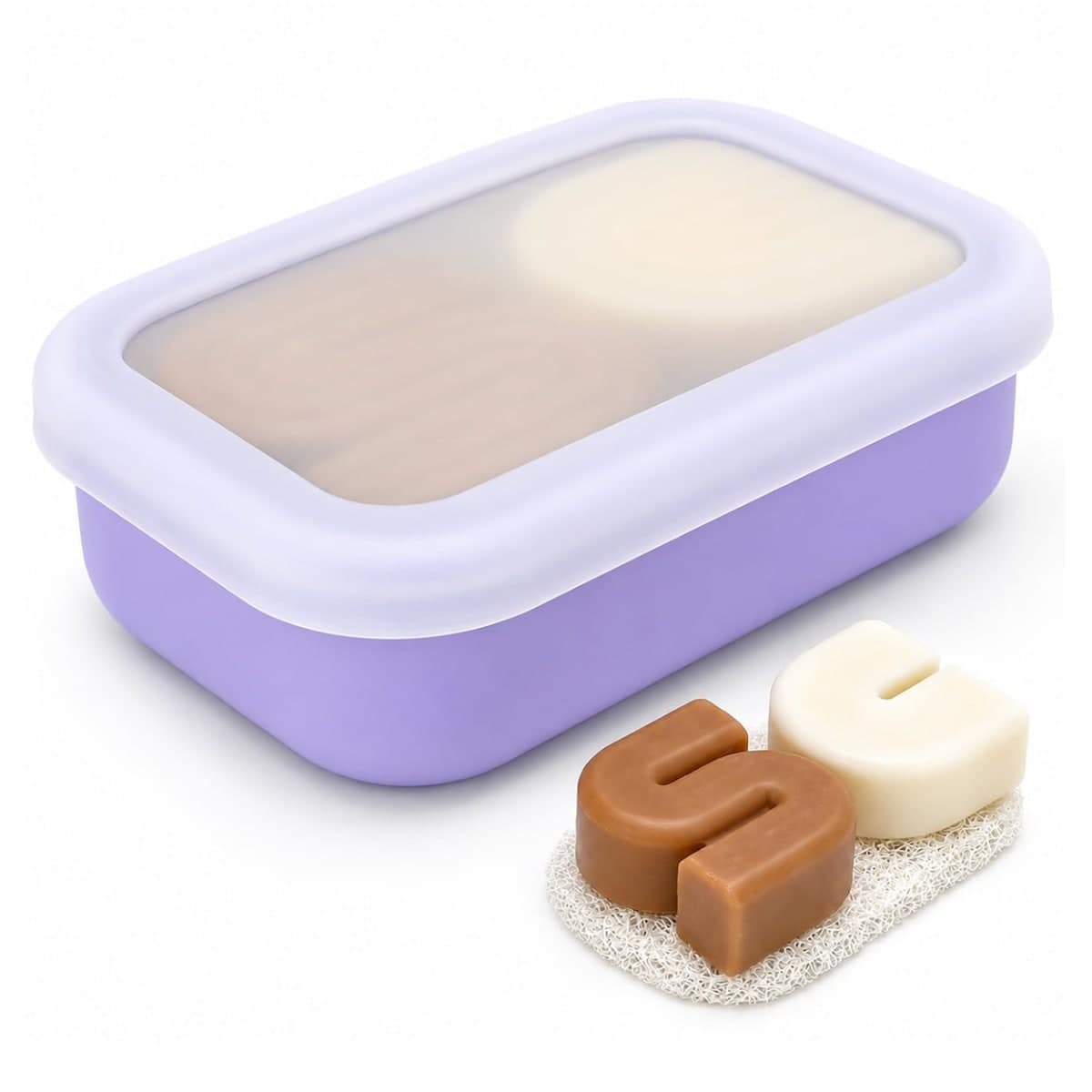 AIDIMMING Large Clear Lid Travel Soap Case, Leak-Proof Shampoo Bar Holder for Shampoo and Conditioner Bar Set, Visible Container with Drain Pad for Oversized Handmade Bars, Travel Gym, Purple