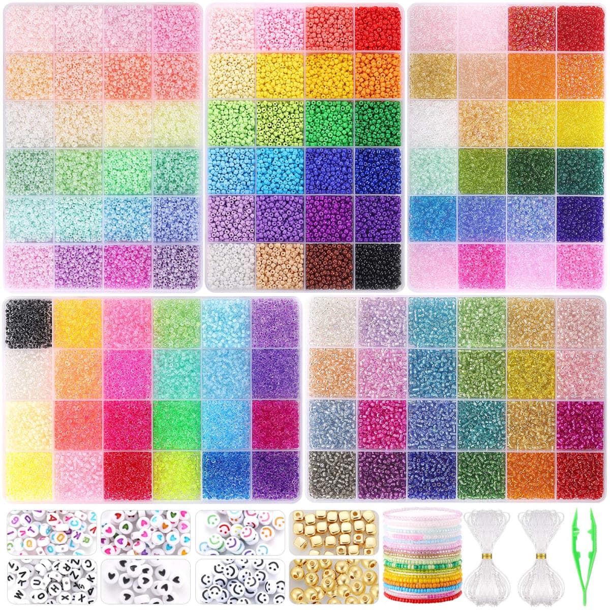 Funtopia 34000pcs+ 120 Colors 3mm Beads, Small Seed Beads for Making Jewellery, Friendship Bracelet Kit with Letter Bead and Smile Face Bead, DIY Jewelry and Art Crafts for Girls Women