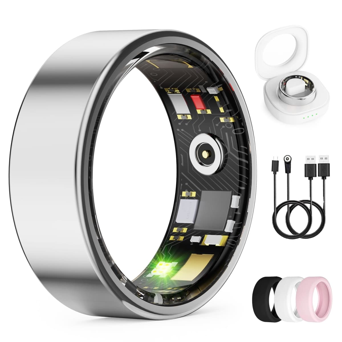 Smart Ring for Women & Men, Health Tracker Ring with Heart Rate, SpO2, Blood Pressure,Temperature, HRV & Stress, IP68 Waterproof Fitness Ring, Sleep Tracker for iPhone & Android (Silver, 8#)