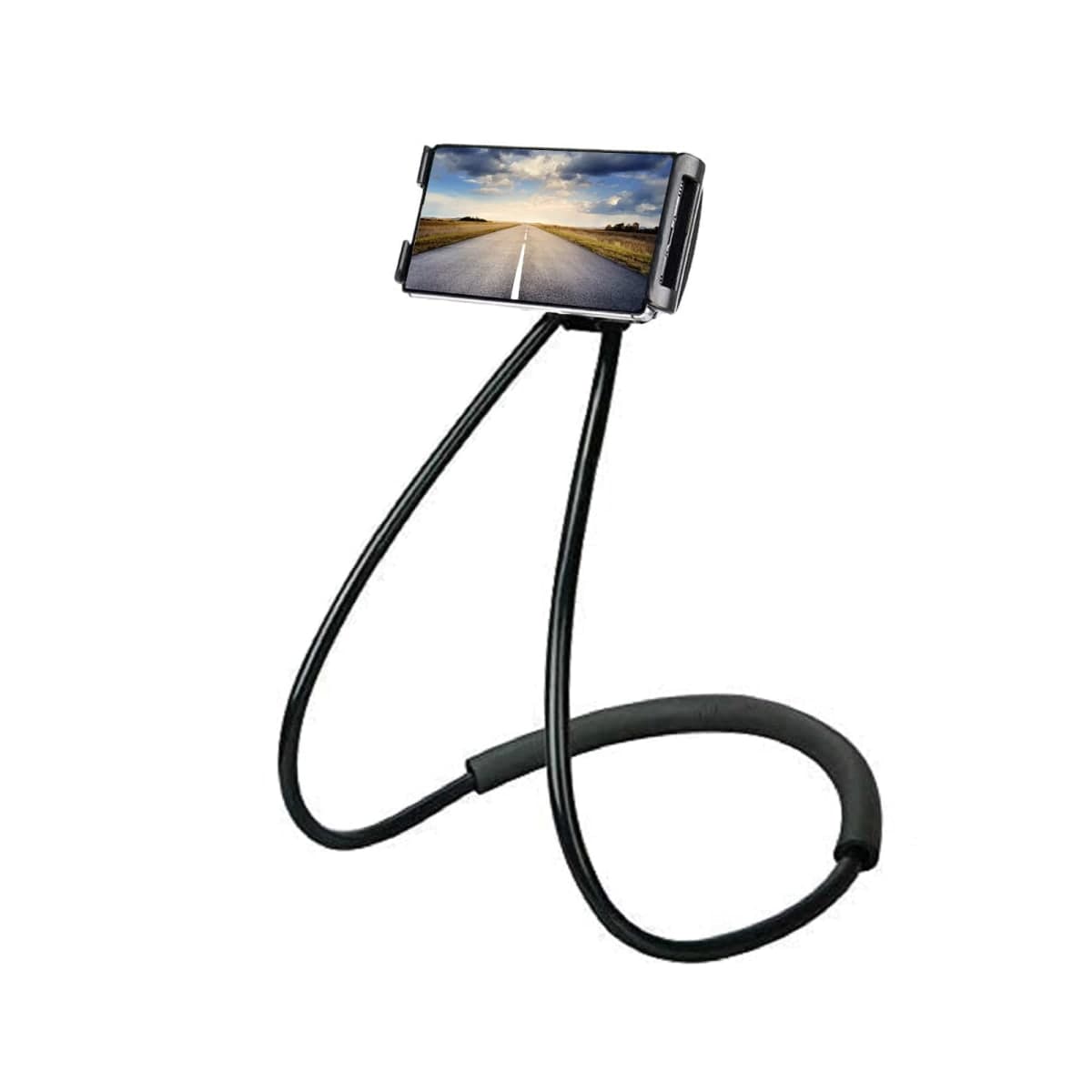 Universal Smart Mobile Phone Stand,Hanging on Neck Cell Phone Mount Holder, Flexible Lazy Bracket DIY Free Rotating for Multiple Functions (Black) (Black)