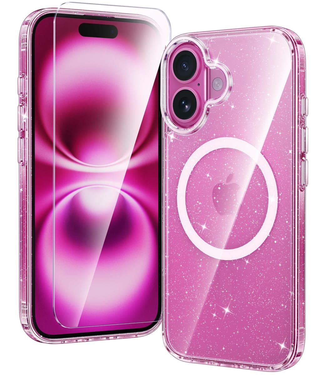 FNTCASE for iPhone 16 Plus Case: Clear Magnetic Phone Cases Compatible with Magsafe Slim Anti Yellowing Military Grade Drop Rugged Protective Transparent Cell Phone Cover (B-Glitter Magnetic)