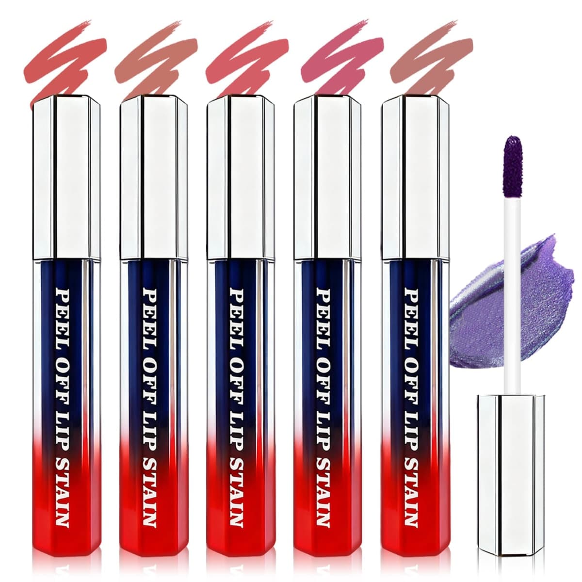 IONSGAKO 5 Colors Lip Stain Peel Off Lip Liner Stain, Matte Finish Peel Off Lip Stain Tint Long-Lasting Waterproof, Transfer-Proof, All-Day LipStain for Women, Vegan & Cruelty-Free