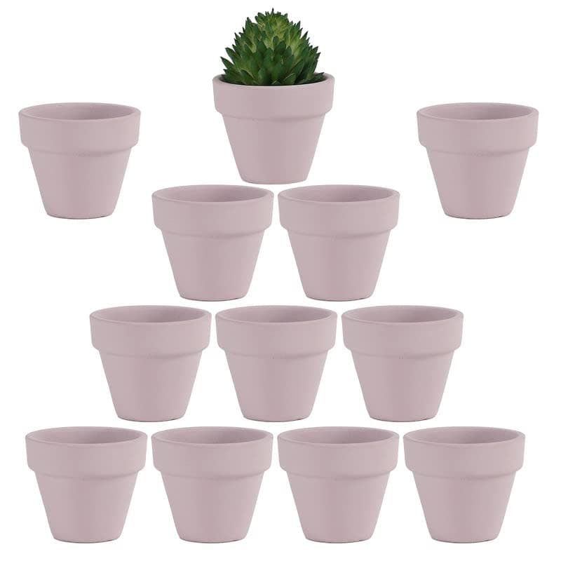 Yishang 1.9 Inch Tiny Pink Terracotta Pots Pack of 12-Small Mini White Clay Pots with Drainage Holes Flower Nursery Terra Cotta Planter for Tiny Cactus,Herb,Succulent Plants,Crafts