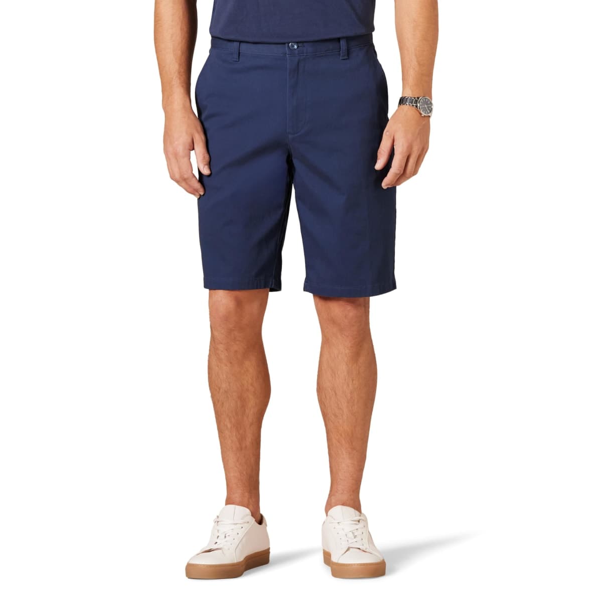Amazon Essentials Men's Slim-Fit 11 Flat-Front Comfort Stretch Chino Shorts, Navy, 42
