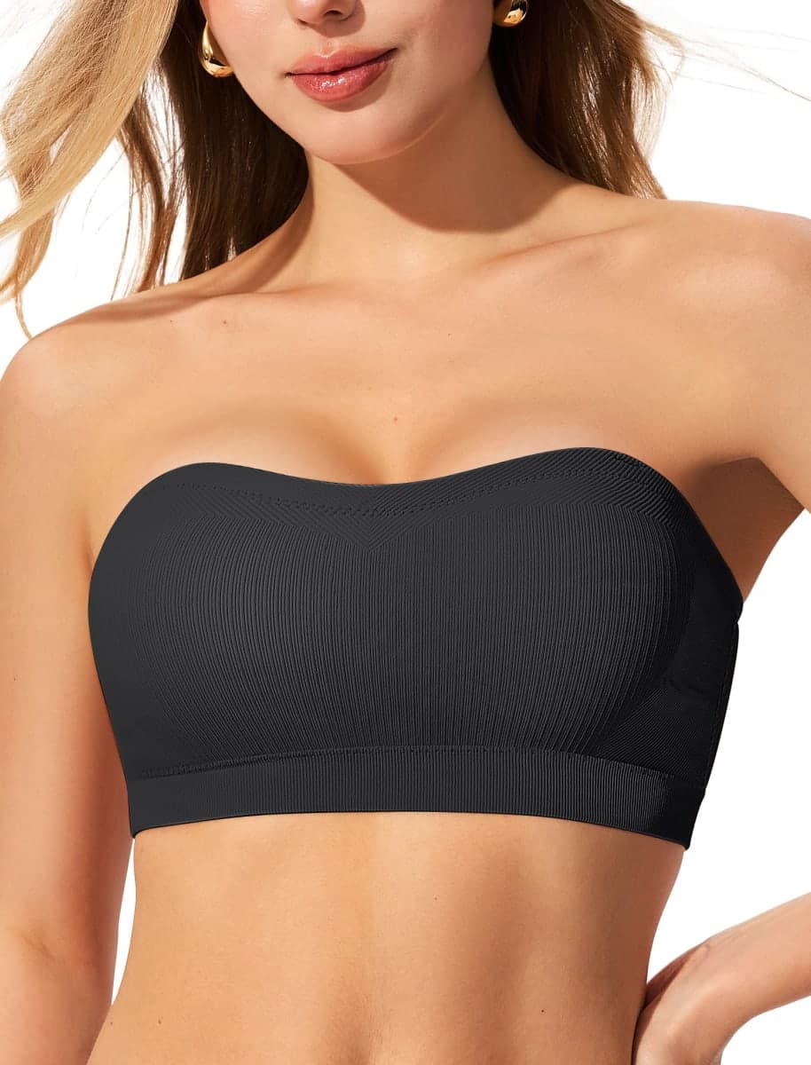 ProKloud Strapless Push Up Bras for Women Wireless Bandeau Bra Non-Slip Silicone Tube Top Padded Convertible Bralette Black