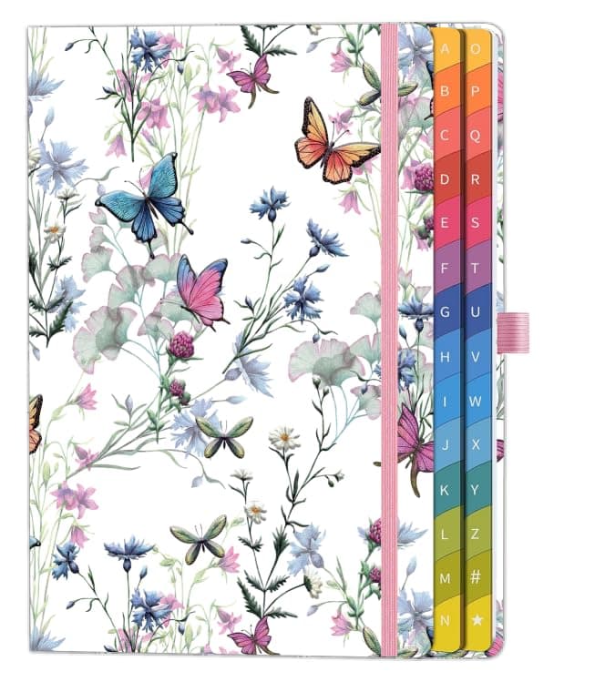 Password Book with Colorful Alphabetical Tabs (5.7" x 8.4") – Hardcover Internet Password Organizer for Website Logins, Home & Office Use, Flower Cover