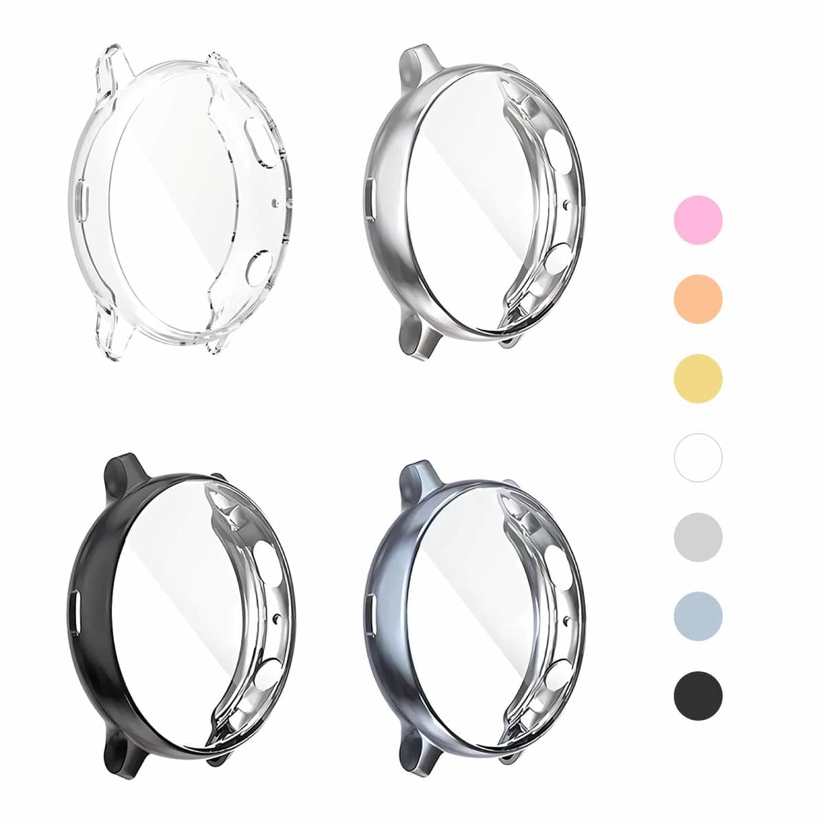 Yolovie (4 Pack) Screen Protector Case Compatible for Samsung Galaxy Watch Active 2 40mm Silicone Bumper Protective Shell Face Cover (Active2 40mm Clear/Silver/Black/Gray)