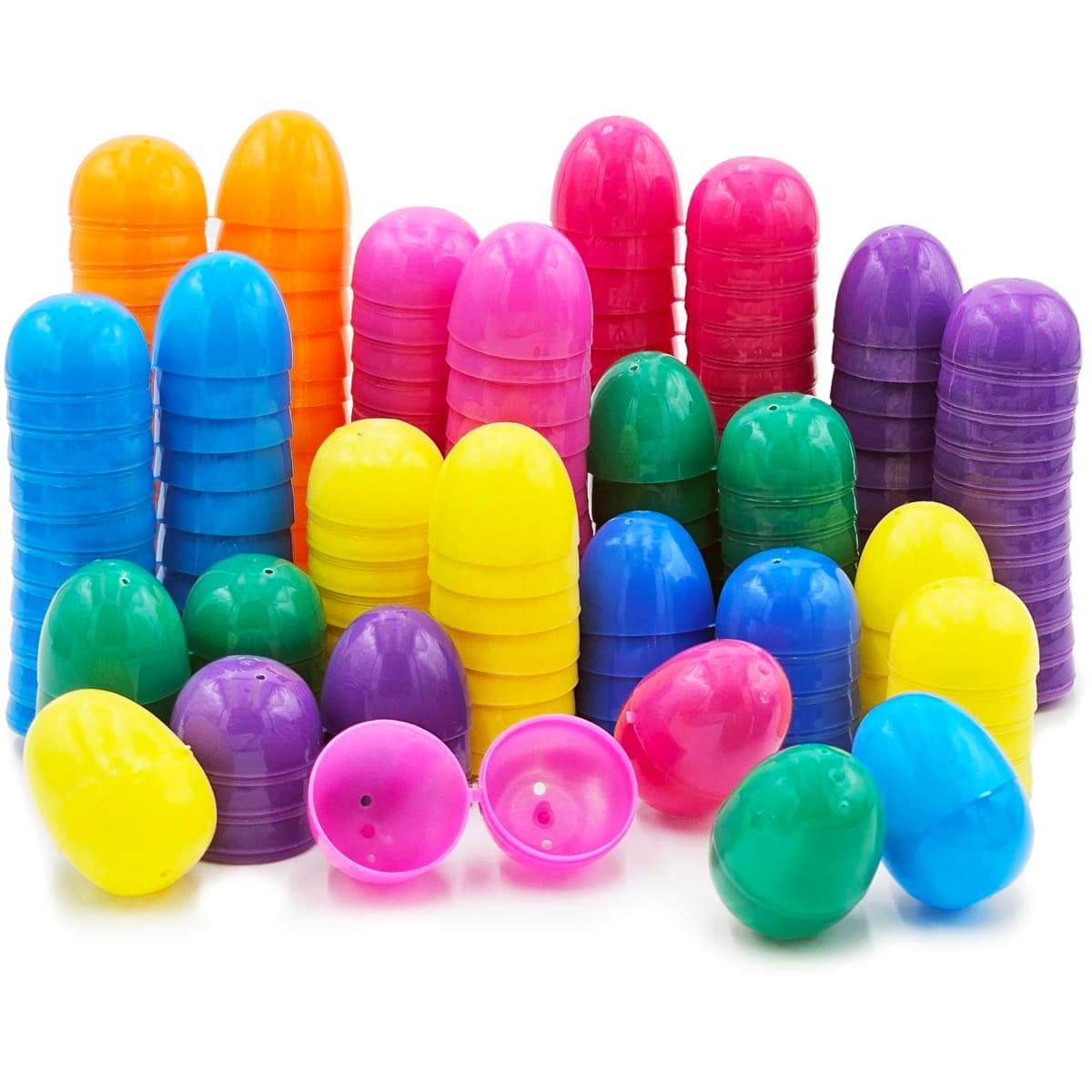 The Dreidel Company Fillable Easter Eggs with Hinge Bulk Colorful Bright Plastic Easter Eggs, Perfect for Easter Egg Hunt, Suprise Egg, Easter Hunt, 2.25" Assorted Colors (50-Pack)