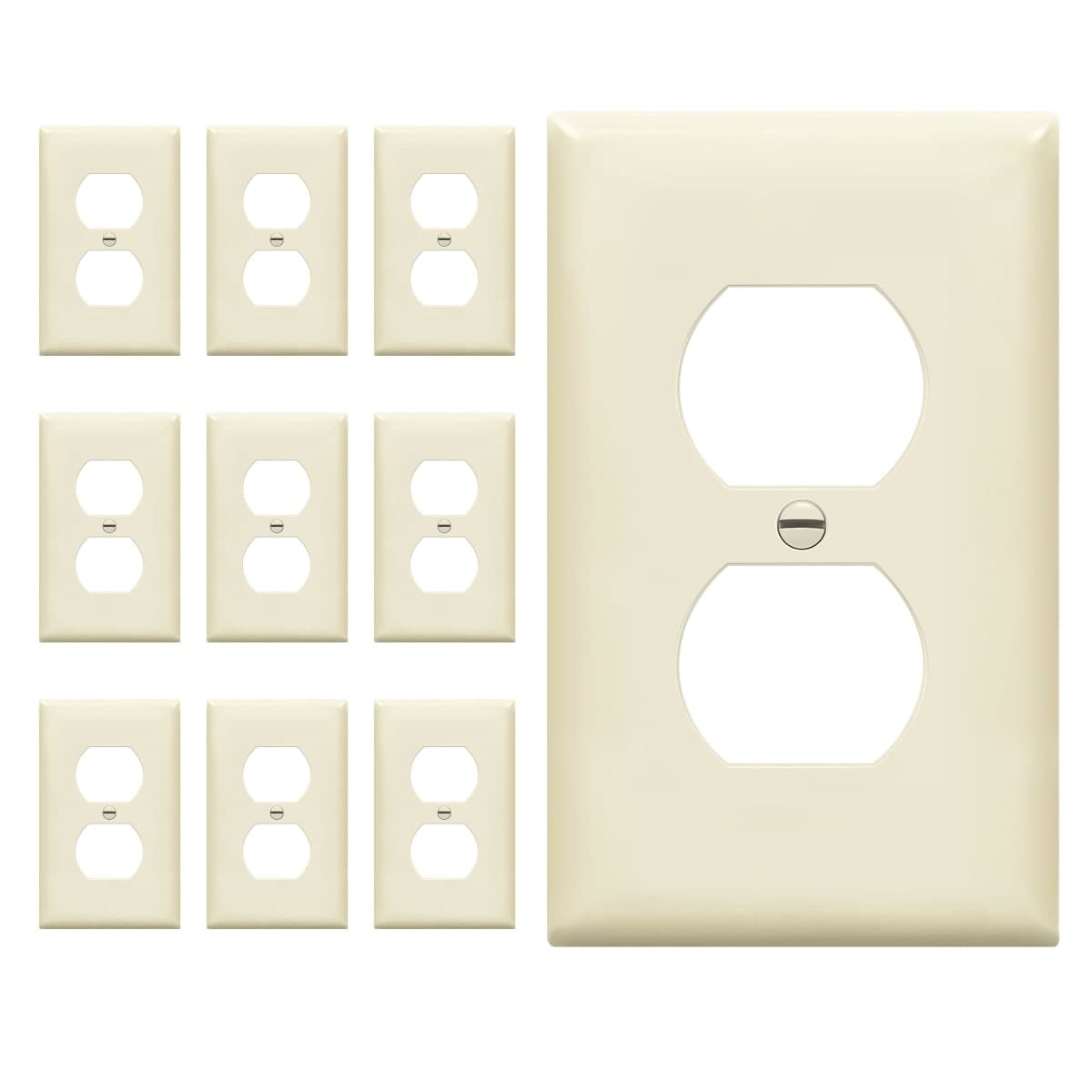 ENERLITES Duplex Receptacle Outlet Wall Plate, Size 1-Gang 4.50" x 2.76", Unbreakable Polycarbonate Thermoplastic, UL Listed, 8821-LA-10PCS, Light Almond (10 Pack)