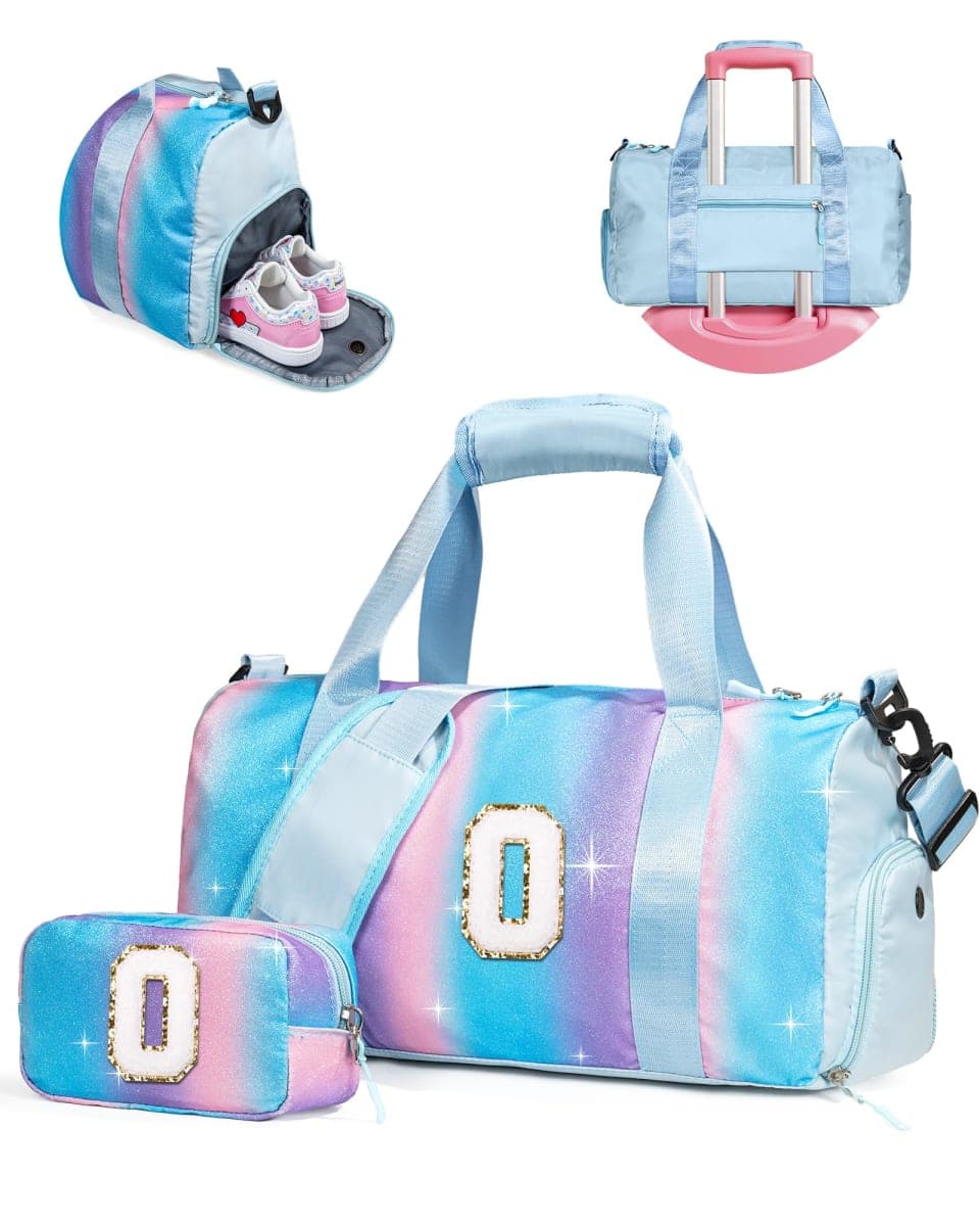 Vogewood Gift for Daughter Girls-Girl Gym Bag with Shoe Compartment, Kid Personalized Weekender Overnight Bags, Initial Travel Tote with Makeup Pouch, Birthday Gifts for Dranddaughter Niece Sister