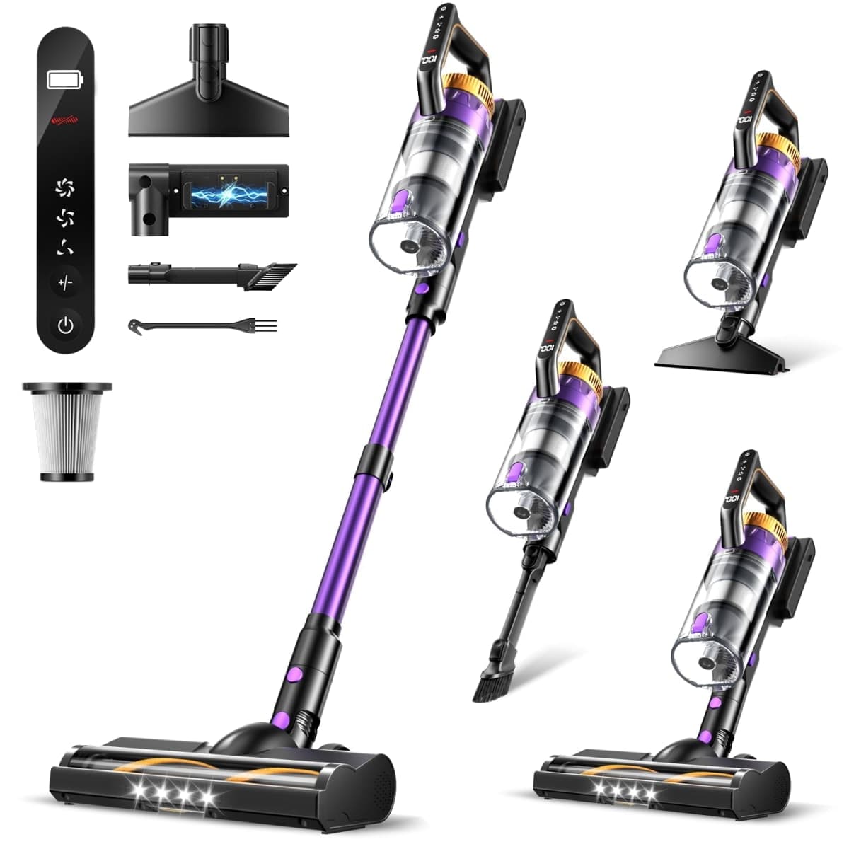Rittvot Cordless Vacuum Cleaner 580W/48kpa with 65 Minutes Operation, Lightweight Cordless Vacuum Cleaner with LED Headlights/Display