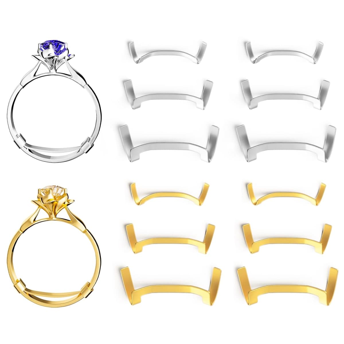 ELETIUO Filled Metal Ring Guard Set for Loose Rings,12 Pack 3 Sizes for Different Band Widths,Invisible Ring Size Adjuster Tightener Spacer Fitter for Any Ring Size,Golden+Silver Color, Silver