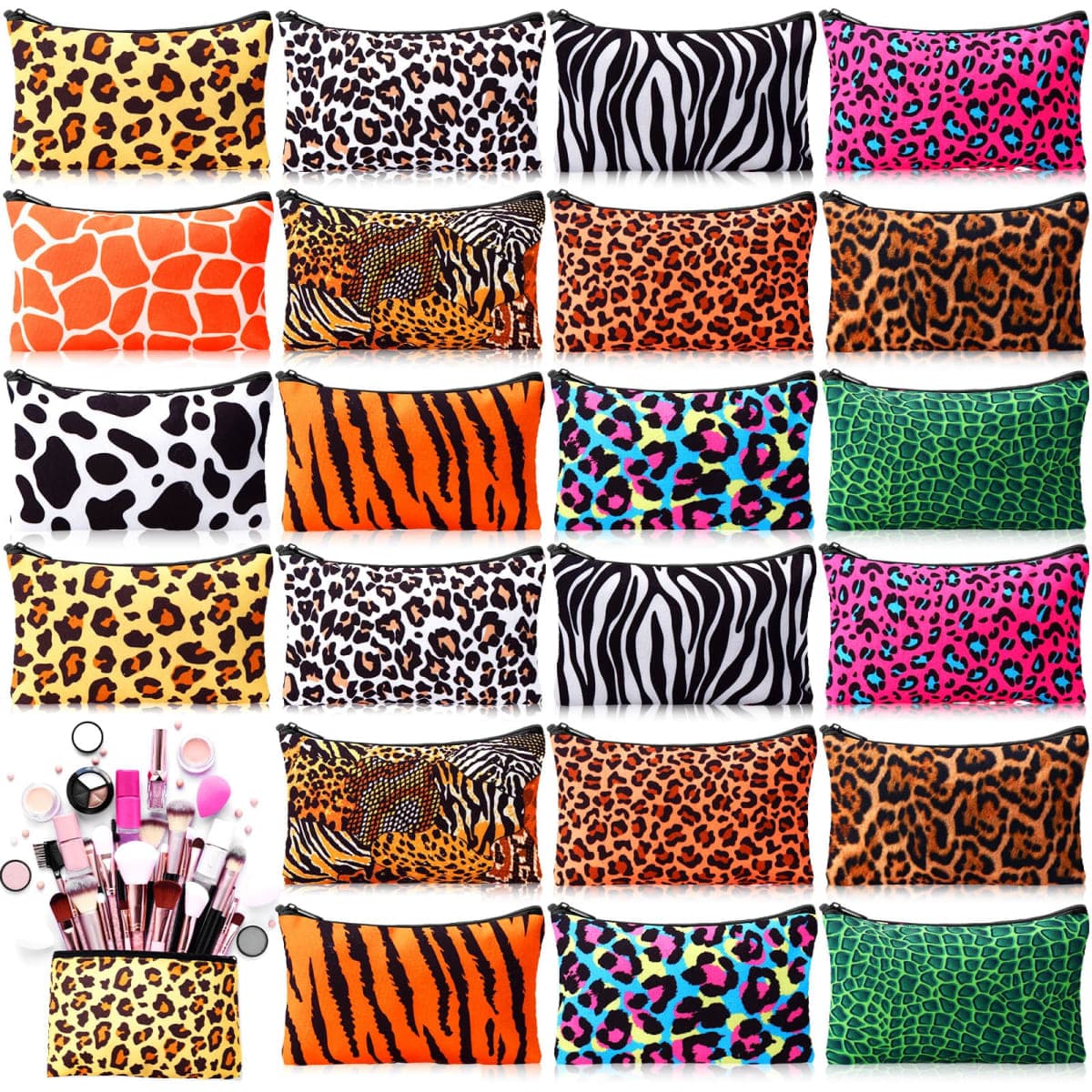 SilTriangle 24 Pieces Makeup Bags Bulk Canvas Cosmetic Bags Purse Organizer Zipper Cosmetic Pouch Portable Travel Toiletry Pouch for Women Men Gifts, 7 x 4 Inch, as shown on the picture, Leopard Print